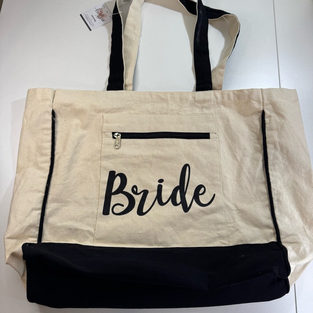 Bride Canvas Tote Bag - Black and Cream